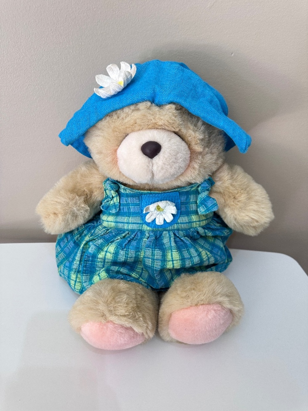 Vintage 1990s Hallmark Forever Friends Teddy Bear Plush w/ Green Plaid Dress Y2K
